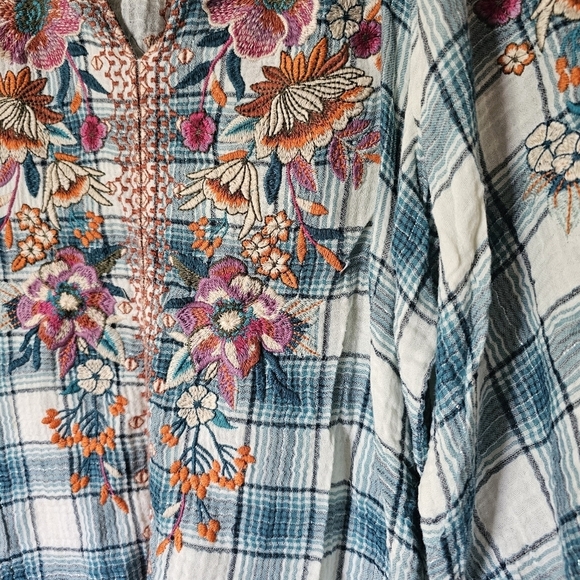 Johnny Was womens cotton back slit embroidered peasant top 3/4 sleeve blouse - Picture 4 of 10